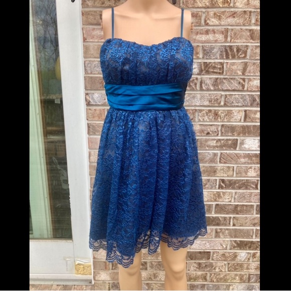 Vintage 90s/Y2K Trixxi Blue Lace Goth Whimsygoth Formal Dress - Picture 2 of 7